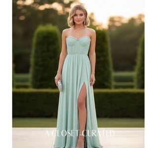 Mac Duggal Strapless Chiffon Gown Maxi Dress 2 NWT Green Style 56024